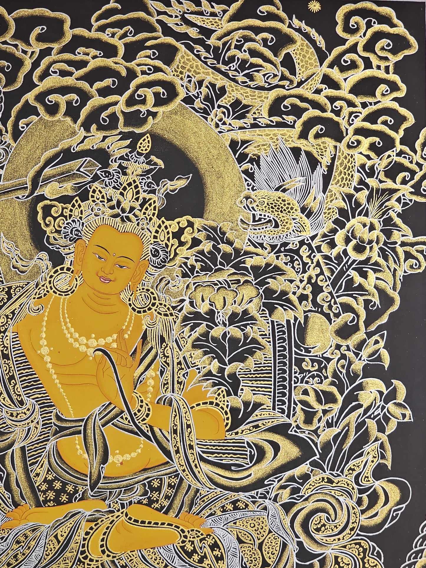 Buddhist Wall Art Manjushree Thangka  | Tibetan Deity Thangka for Meditation Room Decor