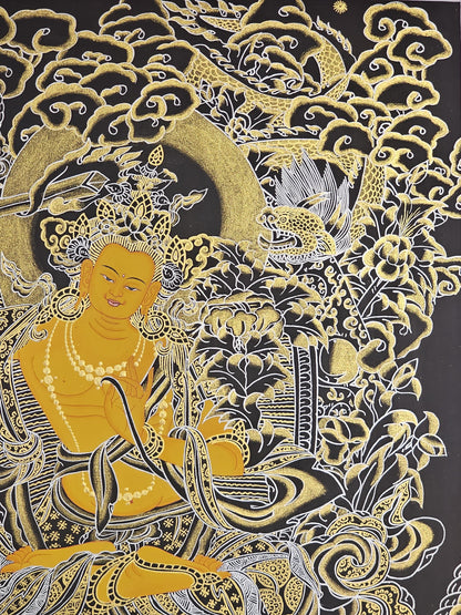 Buddhist Wall Art Manjushree Thangka  | Tibetan Deity Thangka for Meditation Room Decor