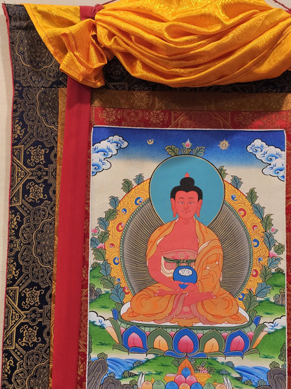 Amitabha Buddha Border Thangka | Tibetan Buddhist Art | Meditation & Healing Decor | Sacred Nepali Painting | Handmade Religious Art