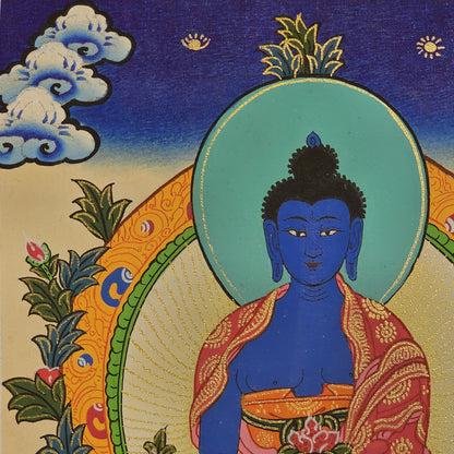 Hand Painted Medicine Buddha Thangka on Cotton Canvas | Healing Tibetan Wall Art | Spiritual Buddhist Decor for Altar or Meditation Room