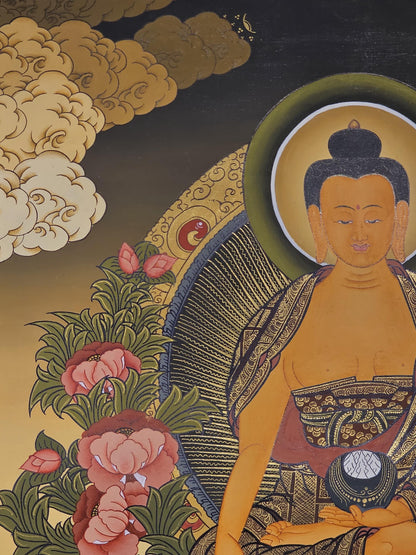 Shakyamuni Buddha Thangka Hand-Painted  | 41x56 cm Tibetan Enlightenment Art | Traditional Nepalese Buddhist Wall Hanging
