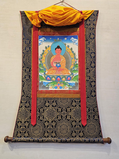 Amitabha Buddha Border Thangka | Tibetan Buddhist Art | Meditation & Healing Decor | Sacred Nepali Painting | Handmade Religious Art