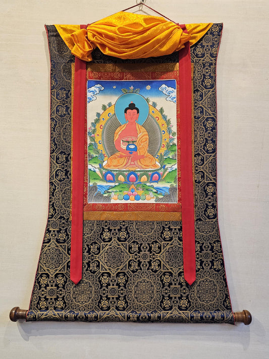 Amitabha Buddha Border Thangka | Tibetan Buddhist Art | Meditation & Healing Decor | Sacred Nepali Painting | Handmade Religious Art