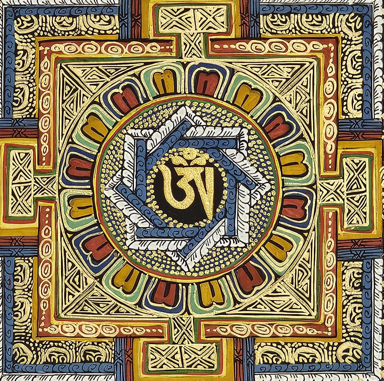 Mantra Mandala | Tibetan Buddhist Sacred Art | Spiritual Meditation Decor | Sanskrit Mantra Wall Art | Healing Energy Mandala