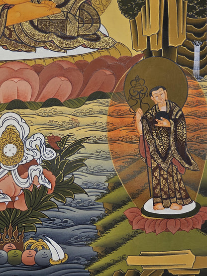 Shakyamuni Buddha Thangka Hand-Painted  | 41x56 cm Tibetan Enlightenment Art | Traditional Nepalese Buddhist Wall Hanging