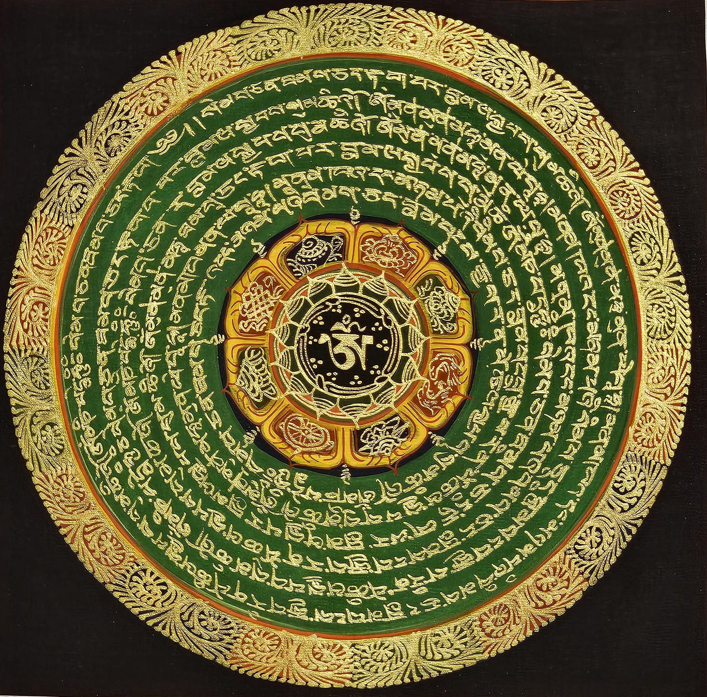 Mantra Mandala | Tibetan Buddhist Sacred Art | Spiritual Meditation Decor | Sanskrit Mantra Wall Art | Healing Energy Mandala
