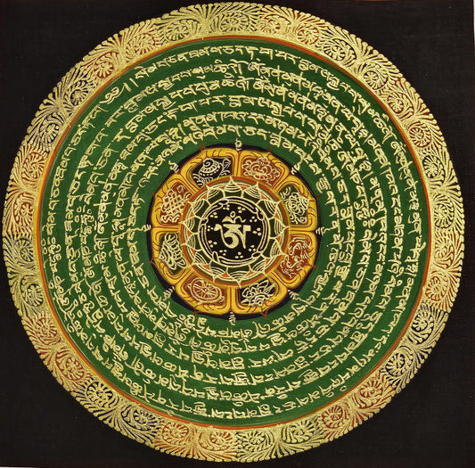 Mantra Mandala | Tibetan Buddhist Sacred Art | Spiritual Meditation Decor | Sanskrit Mantra Wall Art | Healing Energy Mandala
