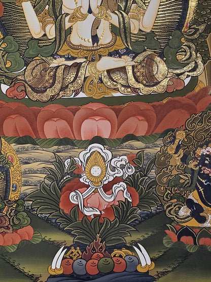 Chyangresi Thangka Hand-Painted  | 41x56 cm Avalokiteshvara Tibetan Wall Art | Traditional Nepalese Buddhist Painting | Spiritual Decor