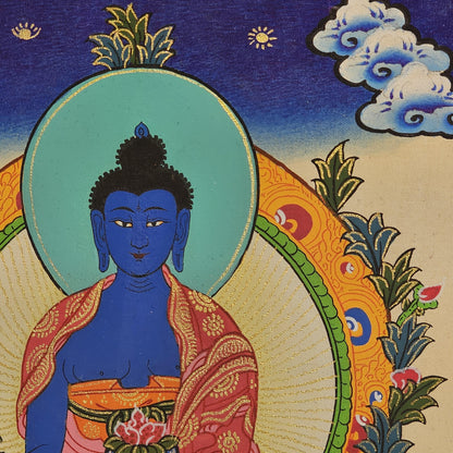 Hand Painted Medicine Buddha Thangka on Cotton Canvas | Healing Tibetan Wall Art | Spiritual Buddhist Decor for Altar or Meditation Room